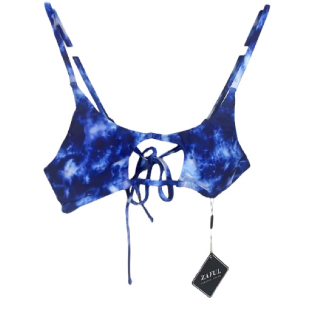 2/$25 Zaful Blue Tie-dyed Bikini Top with Cut-out Front Size Small